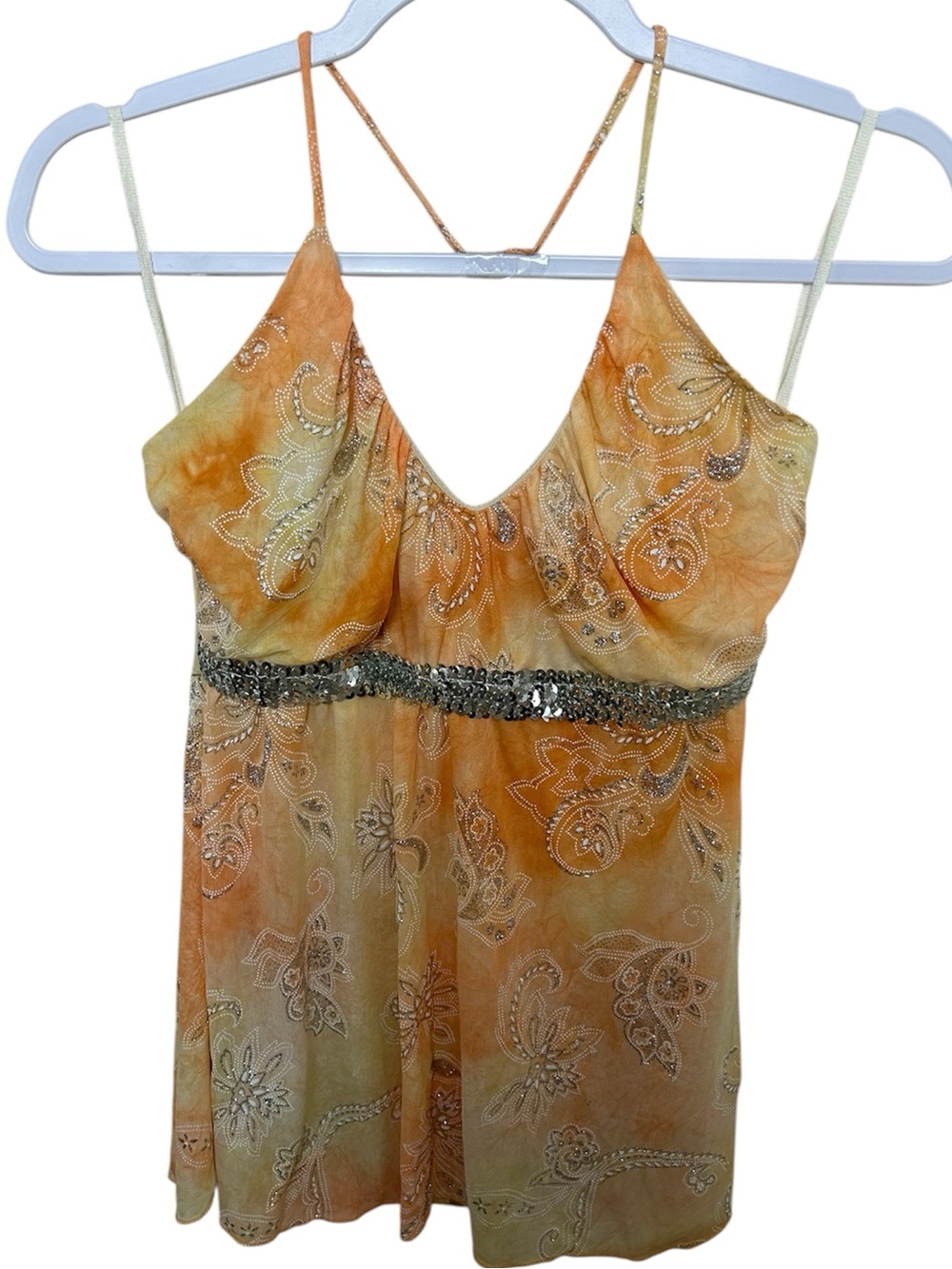 MKM VINTAGE Y2K Orange Sequin Halter Babydoll Top